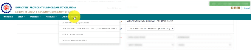 Screenshot showing how to track EPFO claim status.