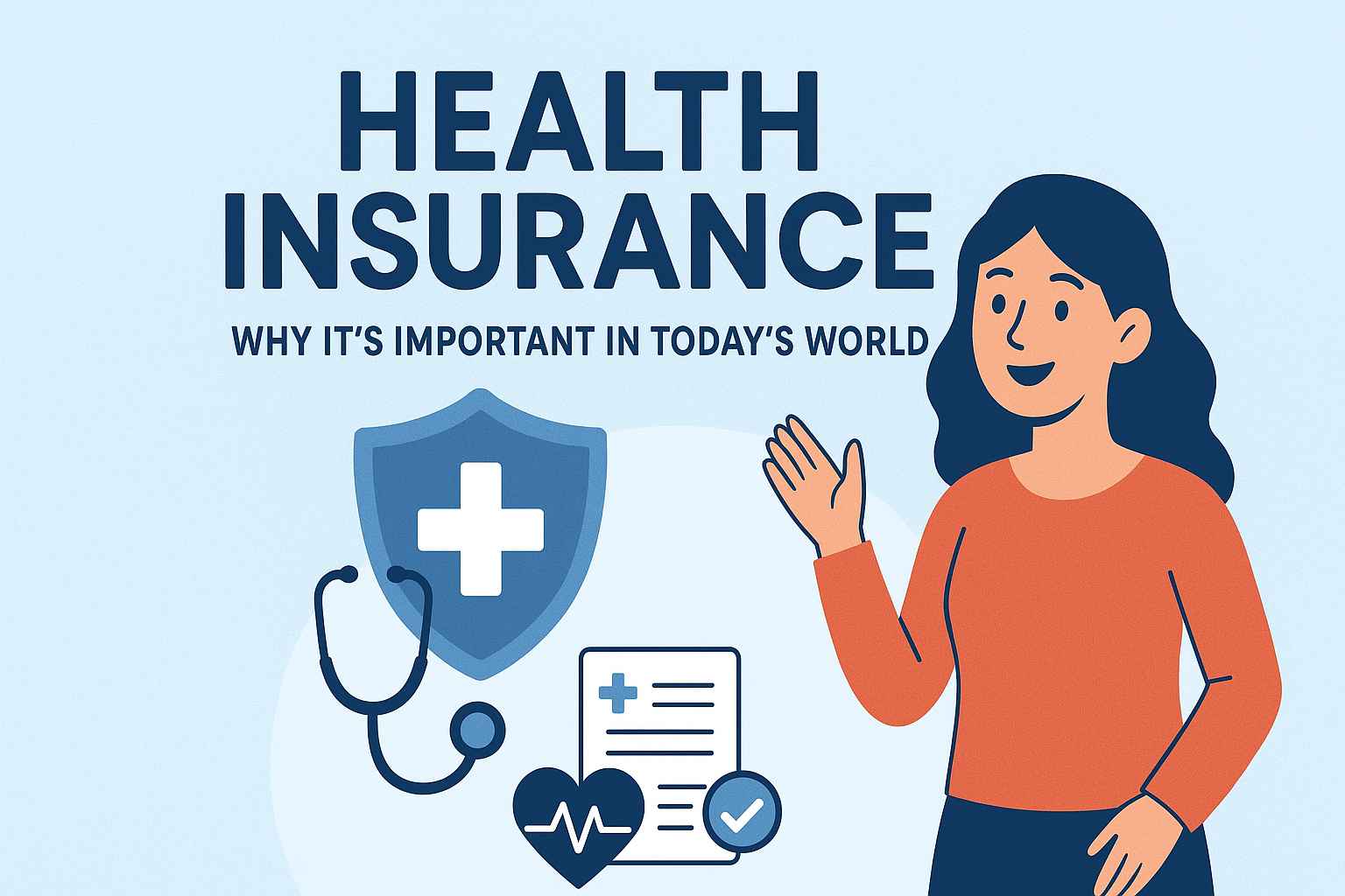 a woman standing in front of a health insurance